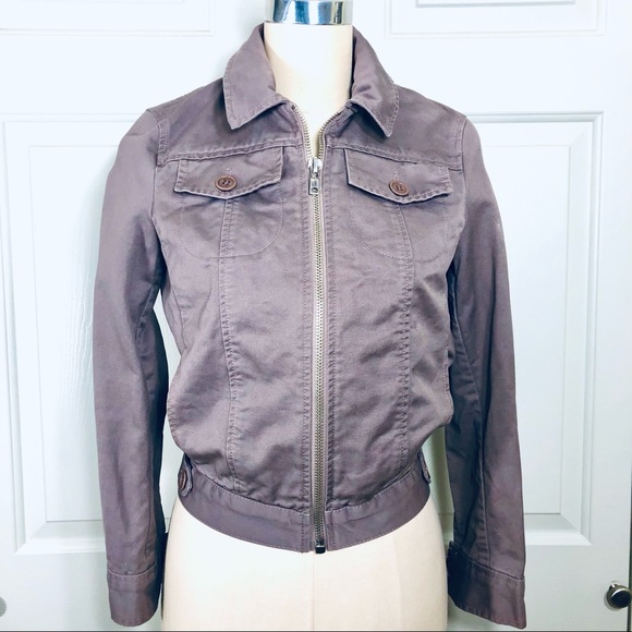Marc Jacobs Cropped Zip Slip Pockets Elastic Bomber Like Jacket Taupe Sz S Flaw - Picture 2 of 15